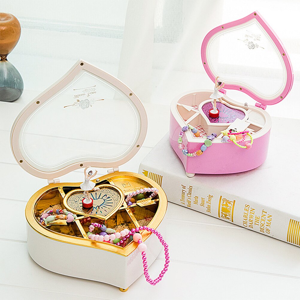 Heart Shape Dancing Ballerina Music Box PLastic Jewellery Box Girls Carousel Hand Crank Music Box Mechanism