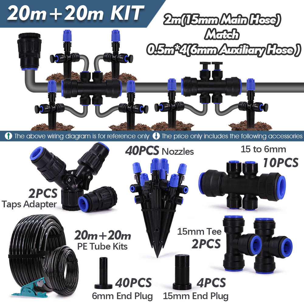 1/2" Garden Bubbler Irrigation Watering System 360° Adjustable Sprinkler 15 to 6mm Quick Connect Micro Drippers Sprayer PE Hose