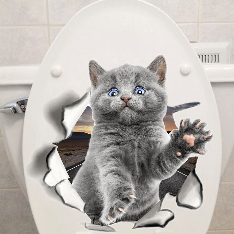 3D koci wzór naklejki naklejki ścienne z kotem naklejka na toaletę wodoodporna dekoracja do domu szklane okno Wall Art 25*18.5cm