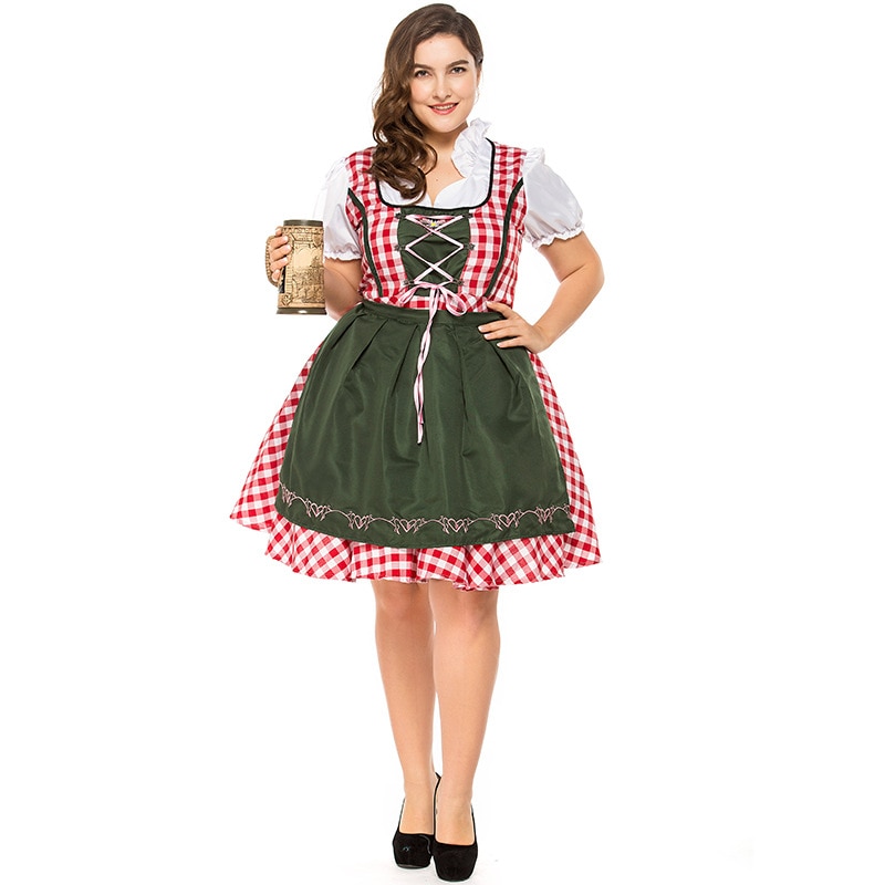 Rouge Plaid Dirndl robe traditionnelle allemande bavaroise bière femme de chambre Costume Oktoberfest fille robe de soirée grande taille S-6XL
