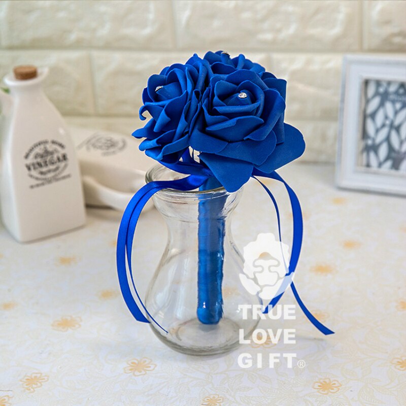 Bonito ramo romántico para boda , ramo pequeño de flores para dama de honor, novia, cinta con flores y diamantes de imitación de noiva