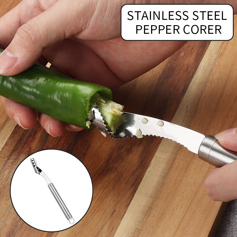 Stainless Steel Jalapeno Pepper Corer Tool Serrated Edge Coring Tool Serrated Seed Remover Core Deseeder Kitchen Vegetable Tools