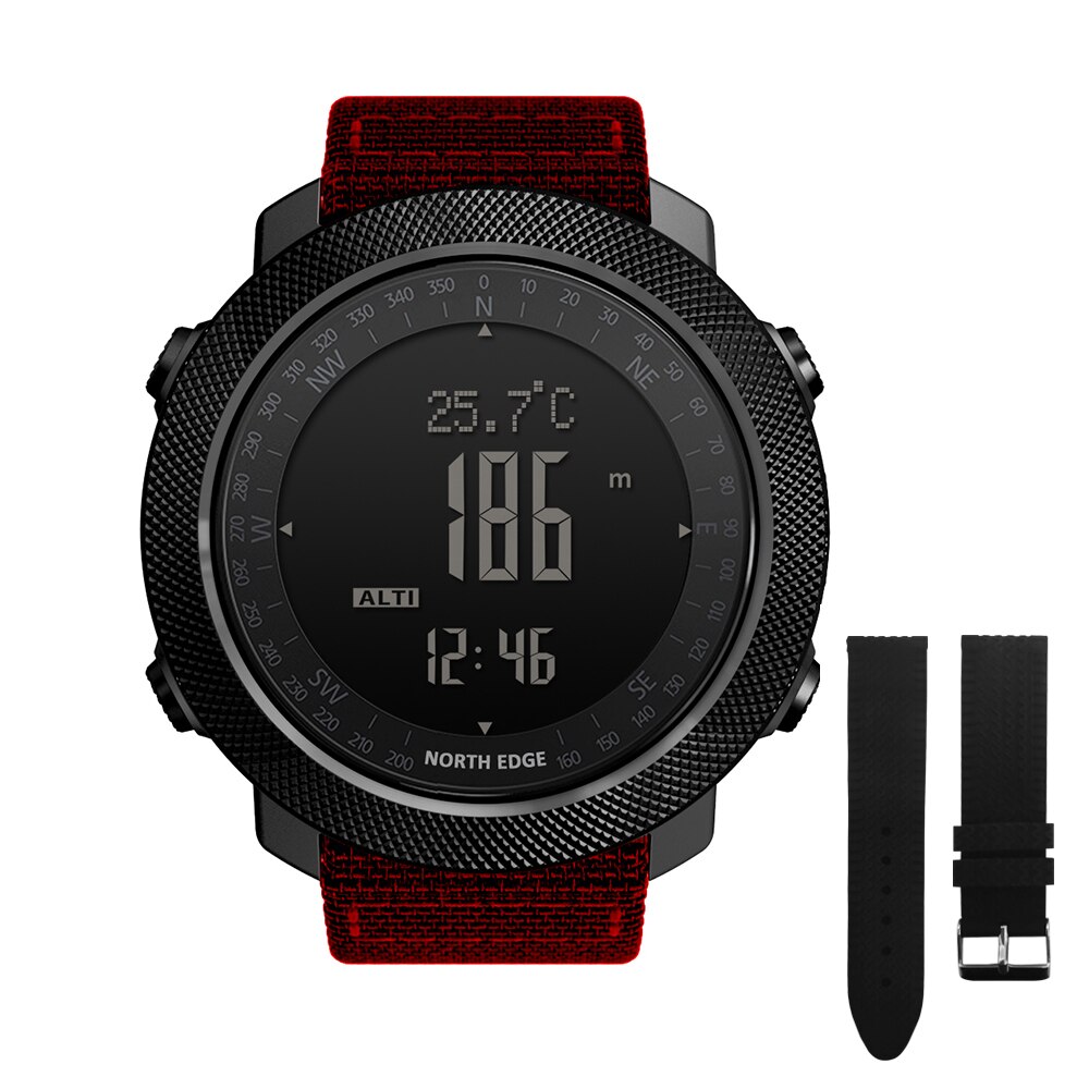 Noord Rand Mannen Sport Horloges Hoogtemeter Barometer Kompas Thermometer Stappenteller Wereldtijd Horloges Digitale Running Wandelen Horloges: APACHE Red-Rubber