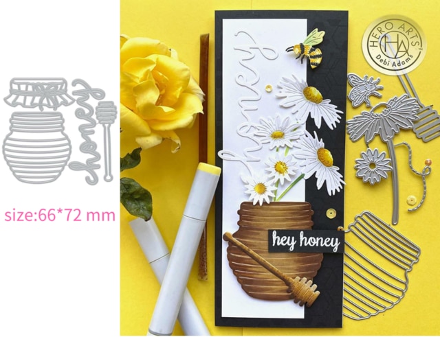 Craft Metal Cutting Die cut dies HONEY POT，BEES AND FLOWERS scrapbook Album Paper Card Craft Embossing die cuts: Dark Gray