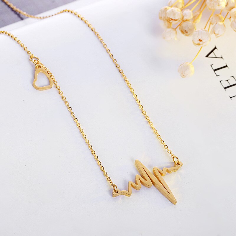 TSHOU358 Punk electrocardiogram non-fading titanium steel jewelry woman clavicle chain stainless steel necklace