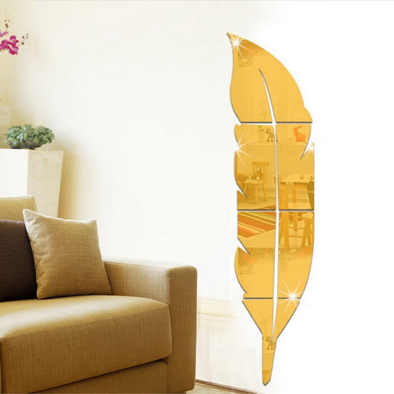 Removable 3D DIY Feather Mirror Wall Stickers Decal Art Vinyl Room Decor GW 1Pcs Feather mirror wall paste Mirror Wall Sticker