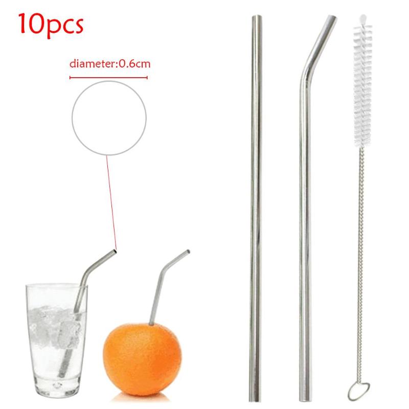 Pailles en métal réutilisables, 1, 4, 6, 8 pièces, en acier inoxydable, avec brosse de nettoyage, accessoires pour tasses et bars