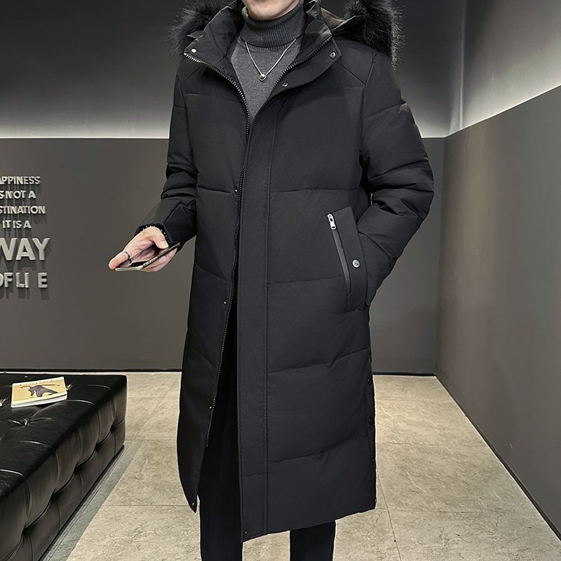 Miesten pitkä talviuntuvatakki, rento paksu tuulenpitävä valkoinen ankanuntuvatakki, kylmänkestävä takki, merkkinen hiihtotakki, lämmin toppatakki isolla turkiskauluksella: 4xl / Musta