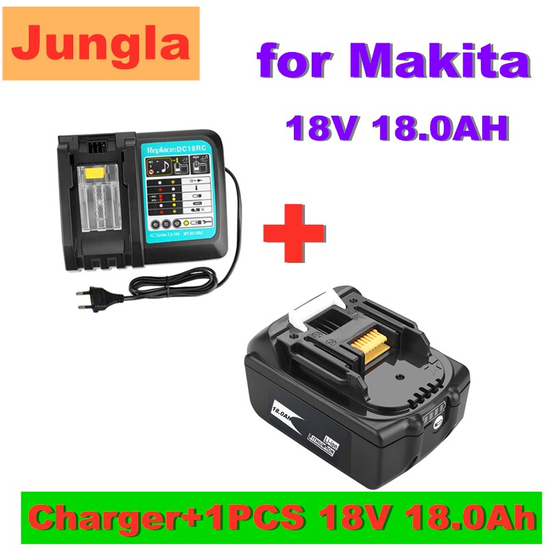 2 stk 18v 18.0ah genopladeligt batteri 18000 mah liion batteri udskiftning elværktøjsbatteri til makita  bl1860 bl1830+3a oplader