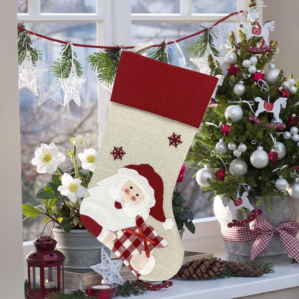 Kinderen kerst non-woven kerstsok kerstman patroon snoepzak kerstversiering