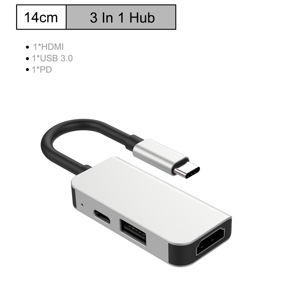 Usb C Hub Type C Naar Usb 3.0 Hub Hdmi Adapter Voor Macbook Pro Huawei Mate 30 USB-C 3.0 splitter Poort Type C Hub Telefoon Oplader: 3 in 1