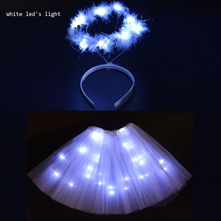 Volwassen kinderen engel led licht draad tutu halo ring hoofdband kostuum gloeiend feest rok kerst halloween kostuum jaar navidad: B / Voor tieners of volwassenen