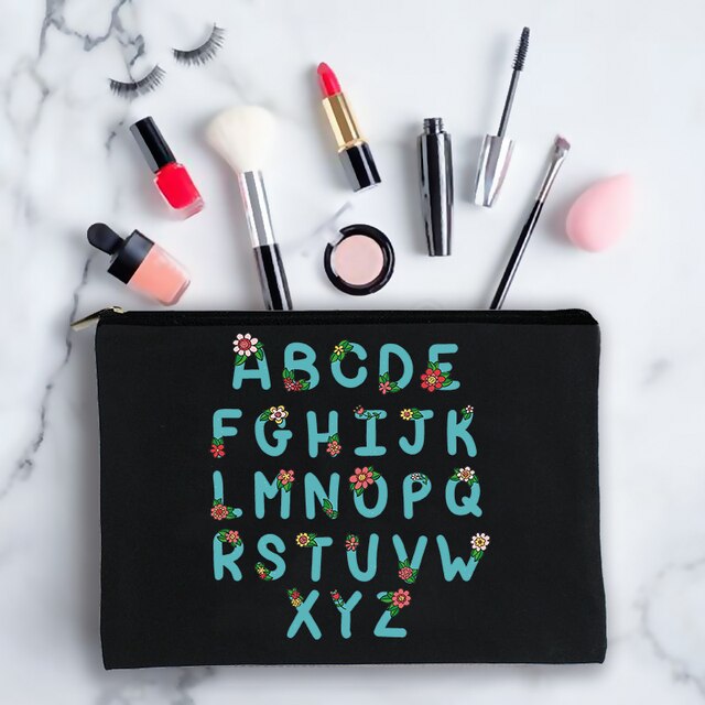 2022 Flower Letters Alphabet Travel Washing Bag cute Organizer Beauty Case Cosmetic Bags Make up Bags Best For Her: Black07
