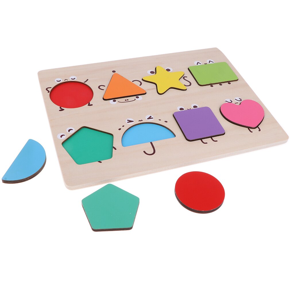Trægeometrisk blokplade - farve & form puslespil baby småbørns sortering og stabling spil tidligt udviklingslegetøj