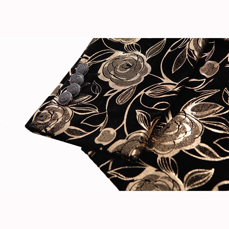 Shenrun Männer Blazer Slim Fit Casual Jacke Gold Print Bühnen Kostüm Sänger Host Musiker Tänzerin Party Bankett Nachtclub