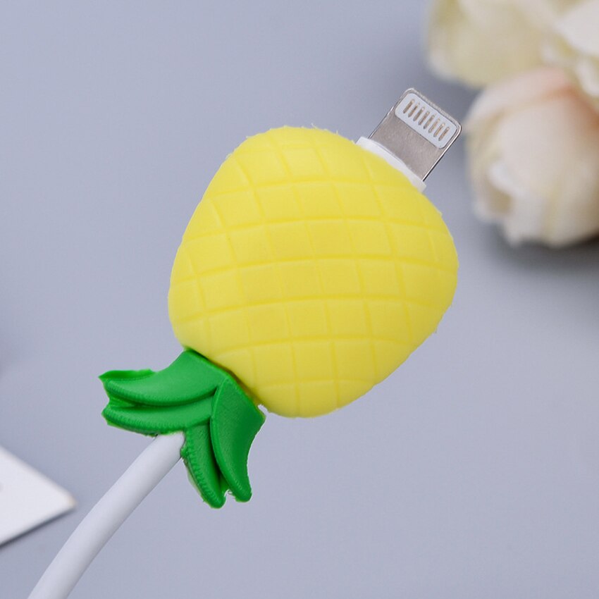 Protecteur de câble de chargeur de téléphone, morsure de Fruit de dessin animé, mignon, cordon souple, accessoires de téléphone, Lightning/MicroUSB/connecteur de Type C: Pineapple