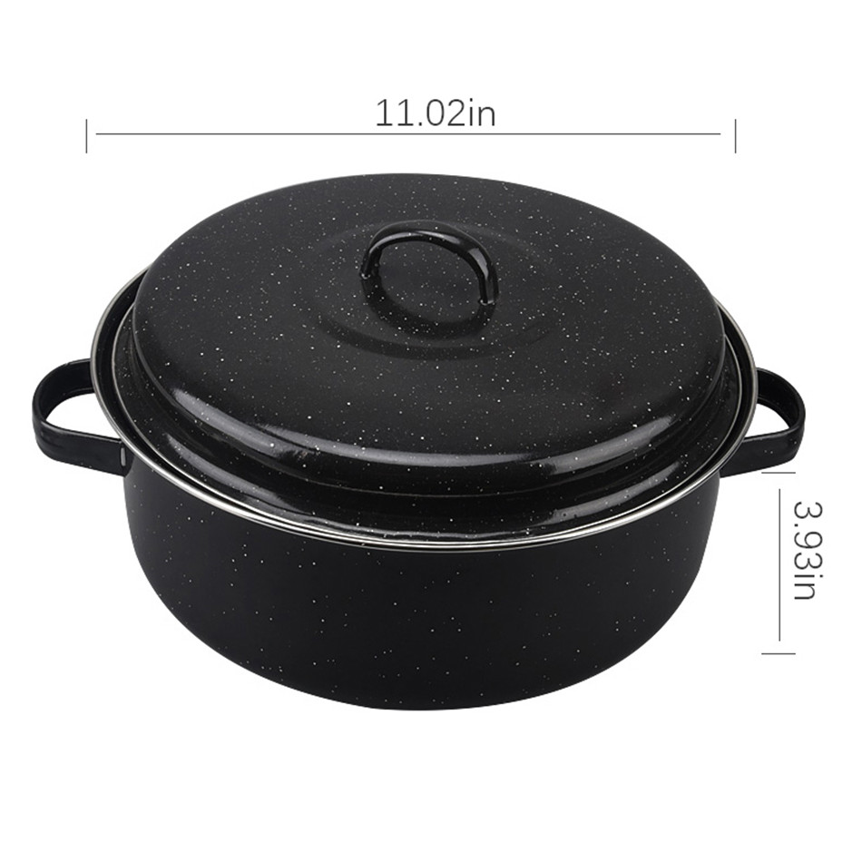 VOGVIGO Round Enamel Roaster Tin with Lid Oven Roasting Baking Dish Tray Cooking Kitchen Tool Cookware: 28cm