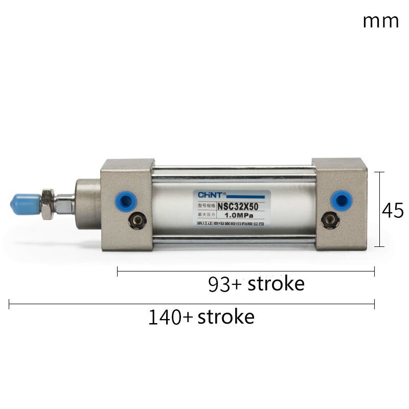 Chint sc kaksitoiminen sylinteri pneumaattinen mäntä sylinteri 32mm reikäinen 25/50/75/100/125/150/175/200/250/300/400/500mm -tahti