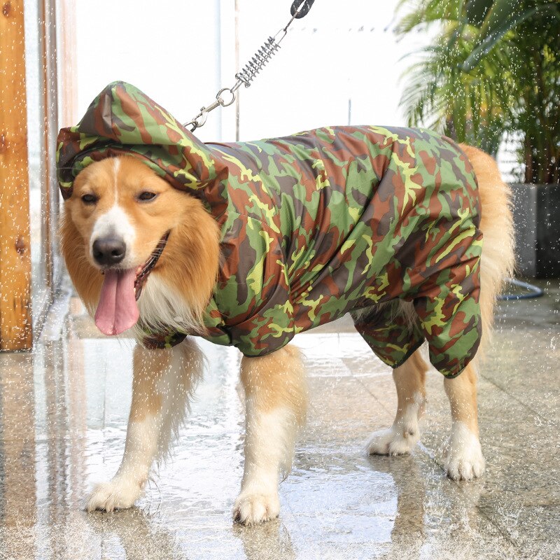 Pet Camouflage Oversized Raincoat Labrador Golden Retriever Four-legged Jumpsuit Medium And Large Dog Outing Waterproof Products