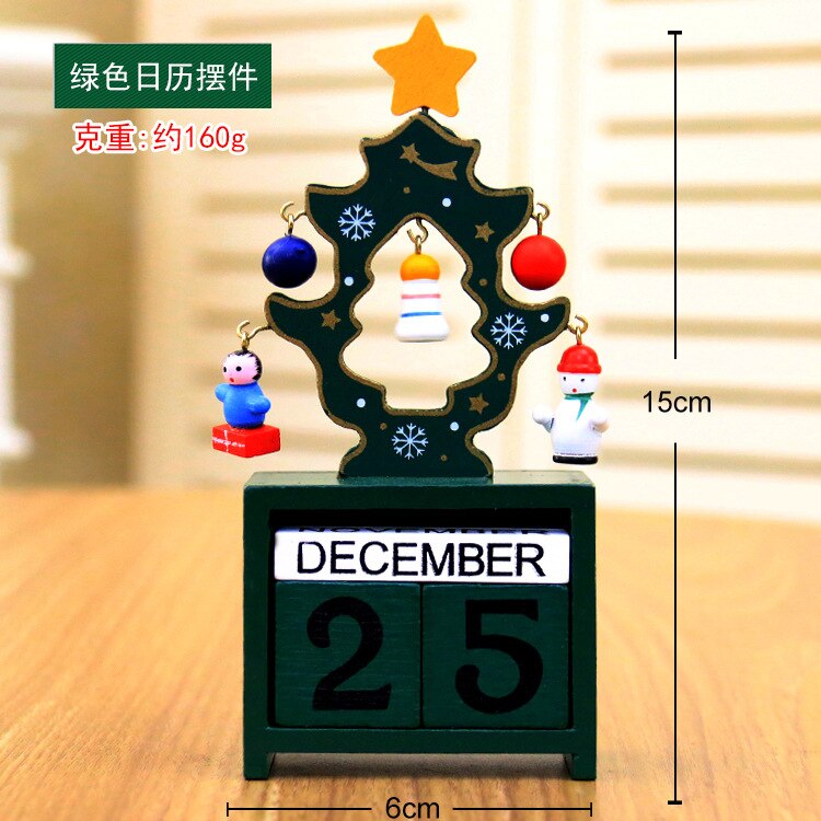 Christmas Wooden Toy Home Christmas Tree Calendar with Pendant eco-friendly Year 3Colors: Green