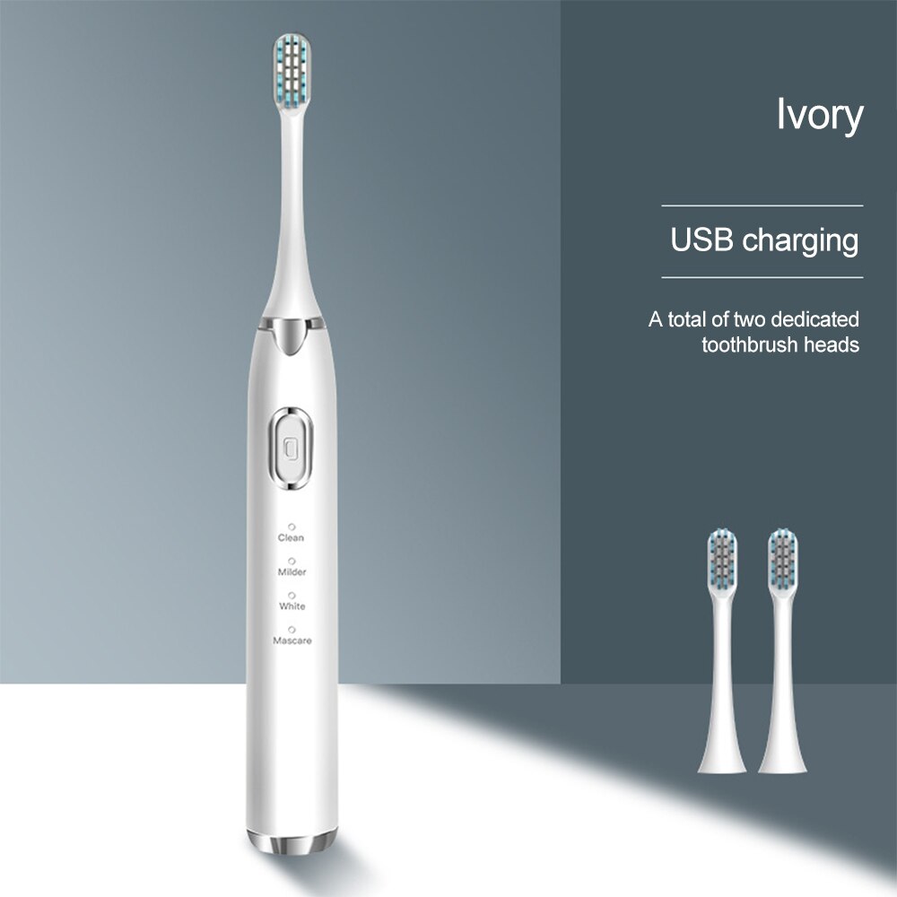 Toothbrush Sonic Electric Toothbrush IPX7 Waterproof 4 Cleaning Mode Sonic Toothbrush 30S Zone Reminder Replacement Brush Heads: White