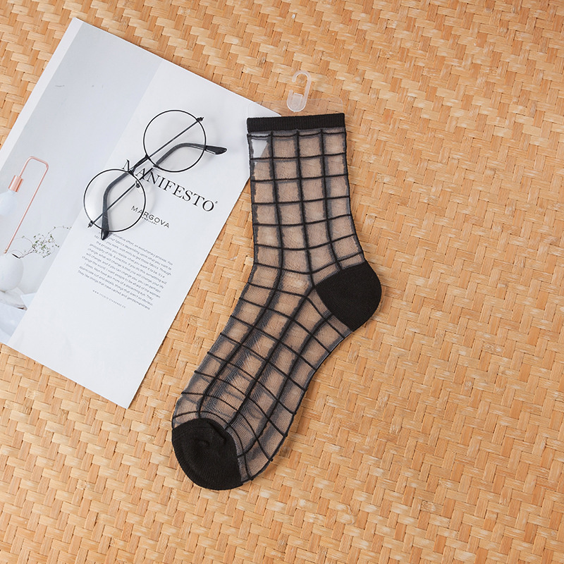 Calcetines sexis de rejilla de encaje de fibra mixta transparente elástico tobillo hilo de red calcetines finos para mujer 1 par = 2 uds: Oro