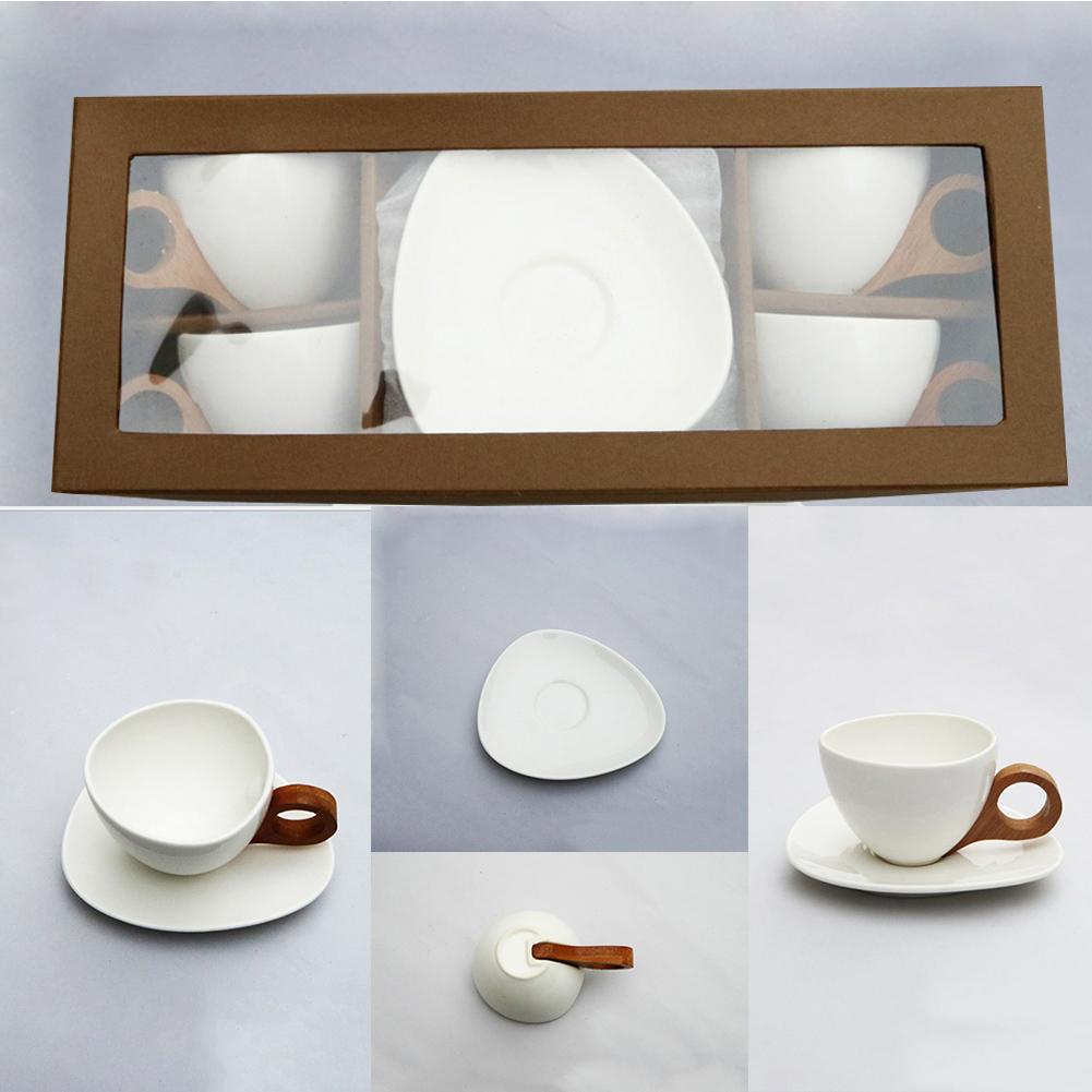 Ceramic Coffee Cup and Saucer Set Office Meeting Room Cup with Bamboo Handle