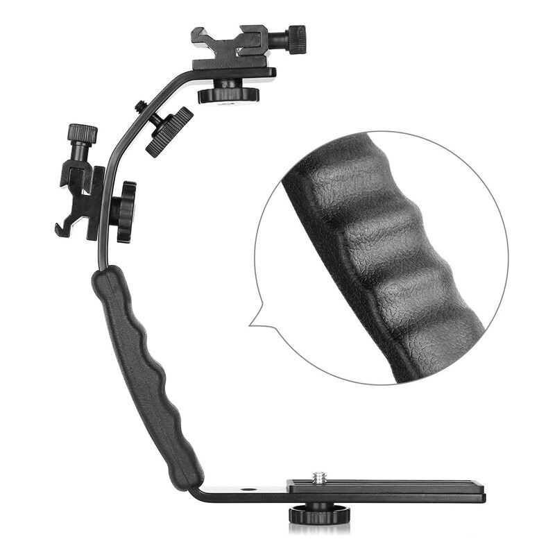 Camera L Bracket Mount Video Grip L-Bracket Dual Flash Cold Shoe Mount 1/4 inch Tripod Screw, Heavy Duty Padded Hand Grip Dslr C