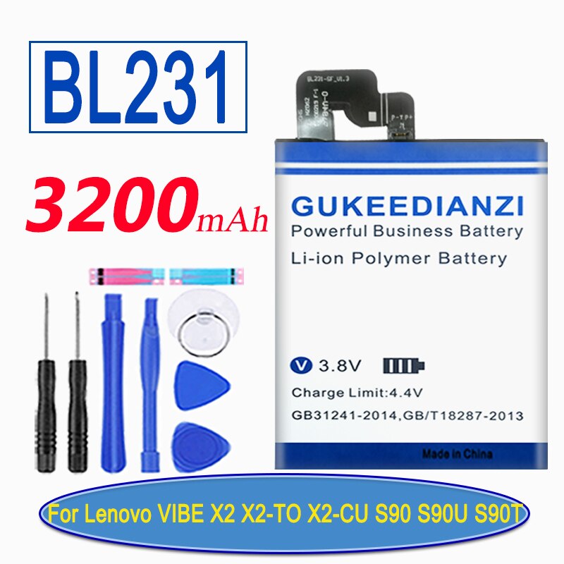 Batería BL250 para Lenovo VIBE S1, S1c50, S1, A40, VIBE Z, K910, s1a40, K6, X2, X2-TO, VIBE X, S960, vibración máxima, Z90, Vibe, K6: BL231
