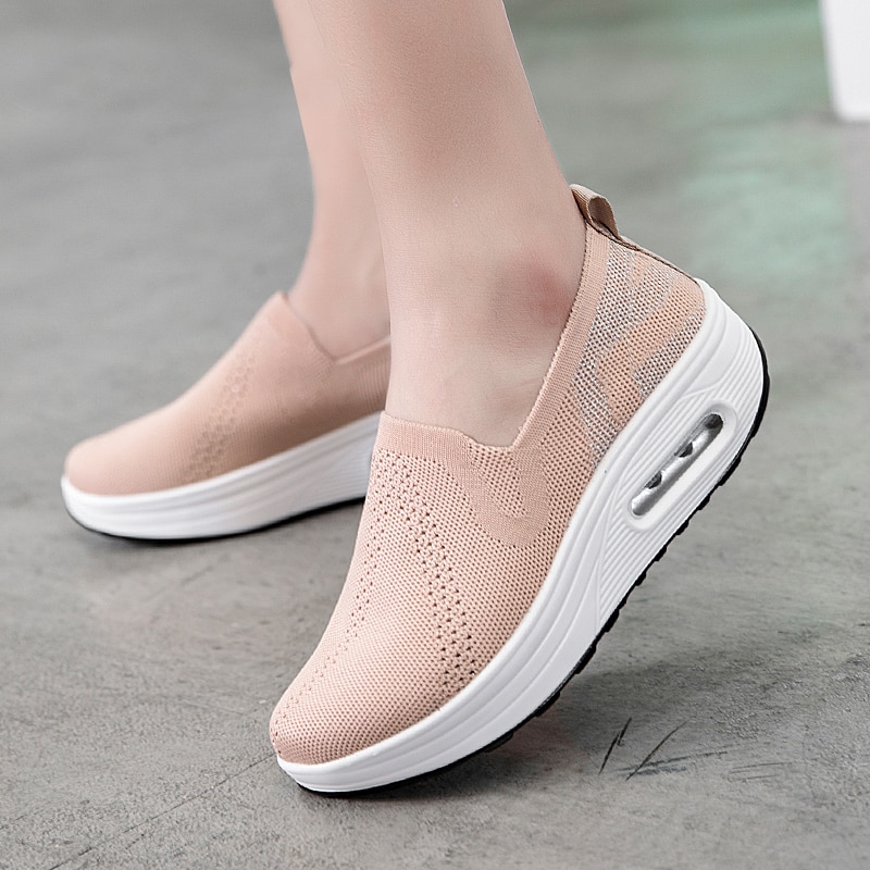 Minika Sneakers Women Air Cushion Rocking Shoes Thick Sole Slimming Shoes Height Increase Fitness Shoes Slip On Jumping Shoes