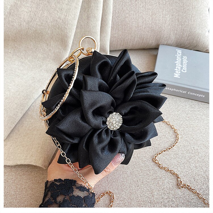Luxy Moon pochette femme fleur ronde sac de soirée sac à main de luxe sac à main de fête de mariage Vintage sac à bandoulière ZD1474: Black