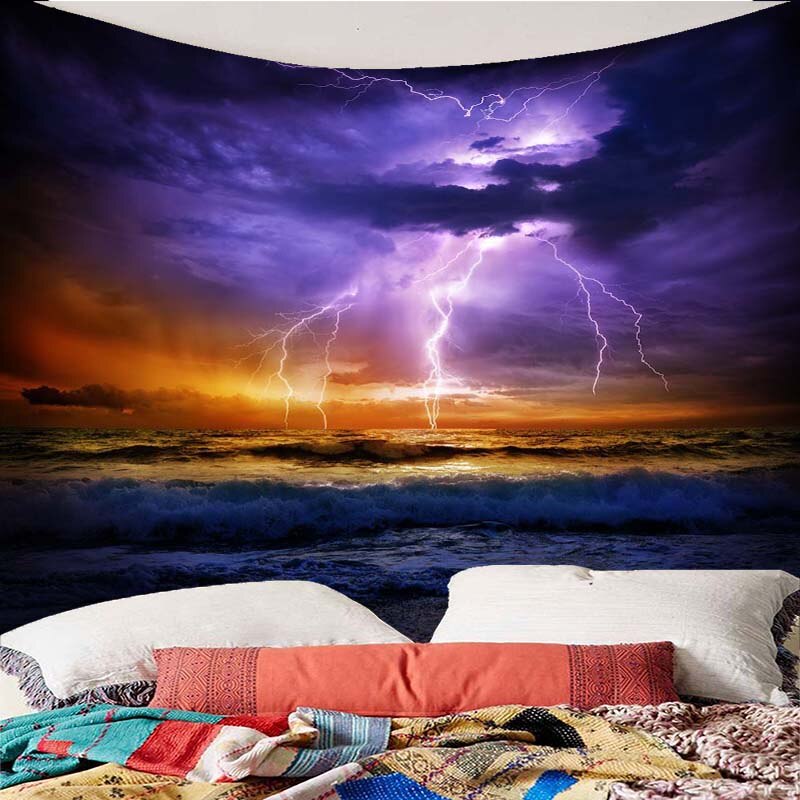 Tapiz decorativo para colgar en la pared, Ola de mar, trueno y relámpago impreso, decoración para el hogar, tapiz de pared con impresión para colgar en la Sala