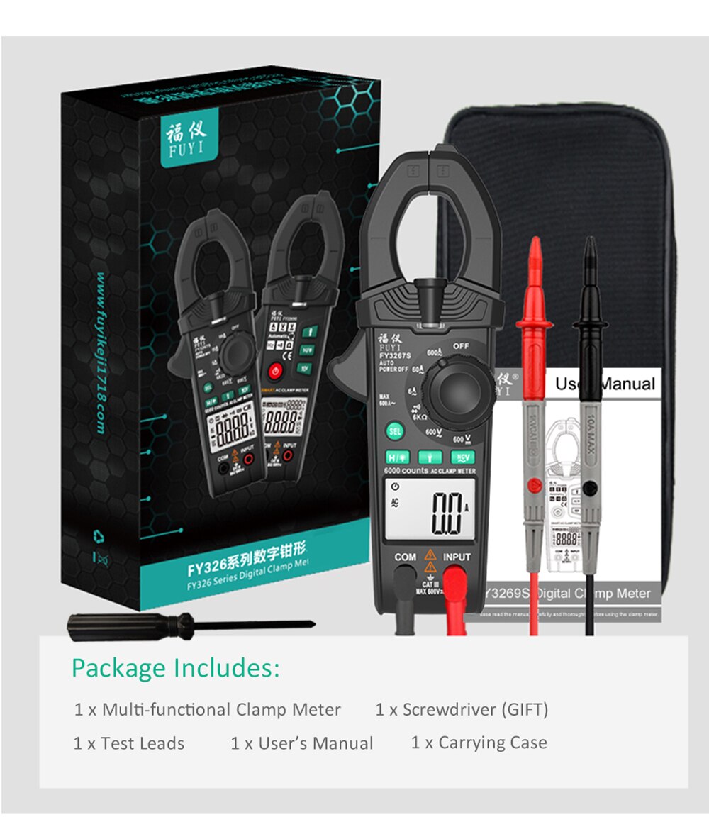 Smart clamp meter digital clamp multimeter dc ac strøm spænding ampere ncv ohm tester strømmålende tang elektriker værktøj