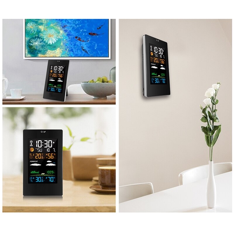 Wireless Weather Station, Digital Forecast Station Indoor Outdoor Thermometer with Remote Sensor, Clock, Trend, Temperature and