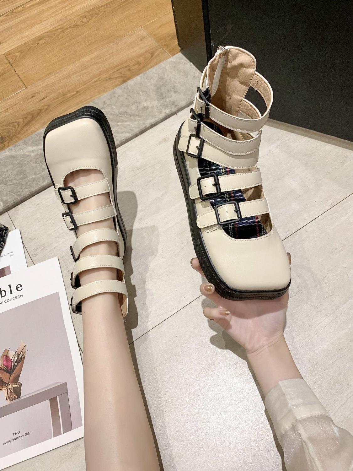 Dam pump gothic skor fotled hög chunky klack plattform punk creepers skor kvinnligt spänne bekvämt