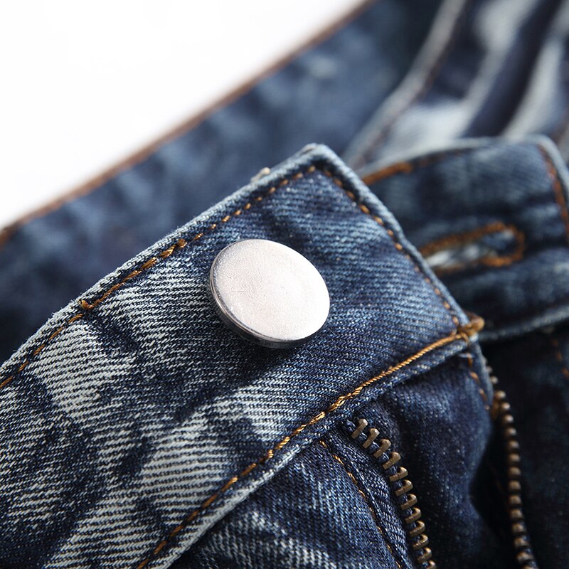 Rippade jeans män denimbyxor märke klassisk denim stor storlek förstört retro slim fit typ bomull