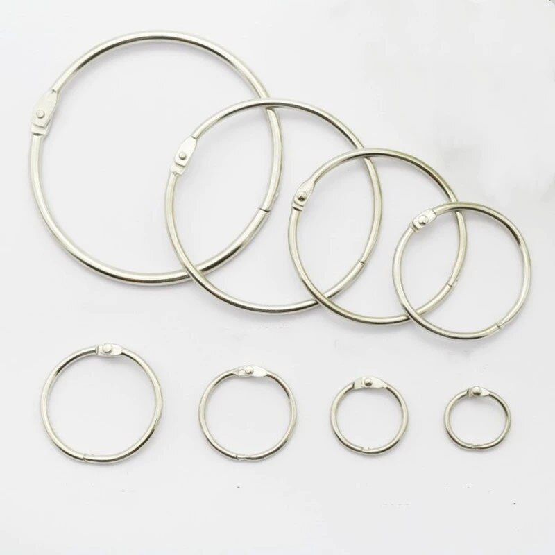 100pcs Notebook Loose Leaf Metal Binder Hinged Rings Circle Book Hoops Album Ring Clips Craft Photo Stationery Office Supply