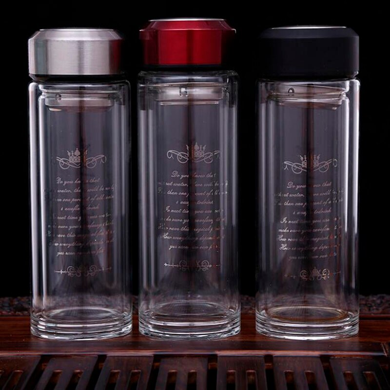 340 ml Water Fles Dubbele Laag Glazen Fles Thee Fles Klassiek Koffie Fles Creatieve Thee Tumbler Met Thee Filter