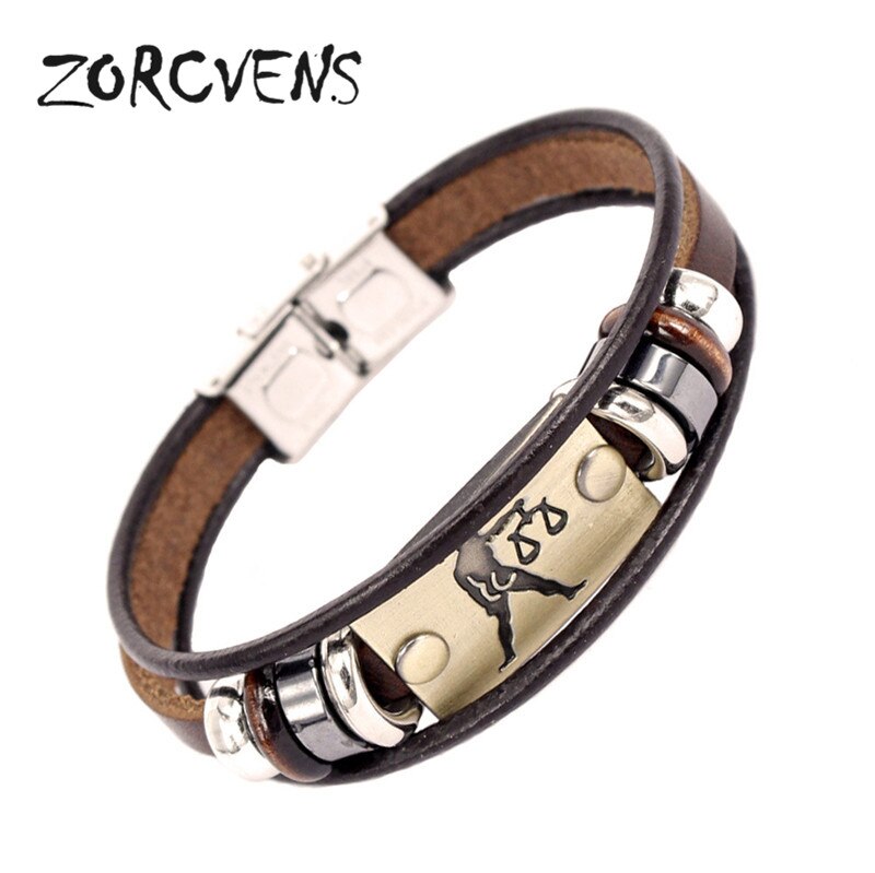 ZORCVENS 2020 di Nuovo Modo di 12 Constellation Segni Bracciali Braccialetti In Acciaio Inox Braccialetto di Cuoio per Gli Uomini: 80627
