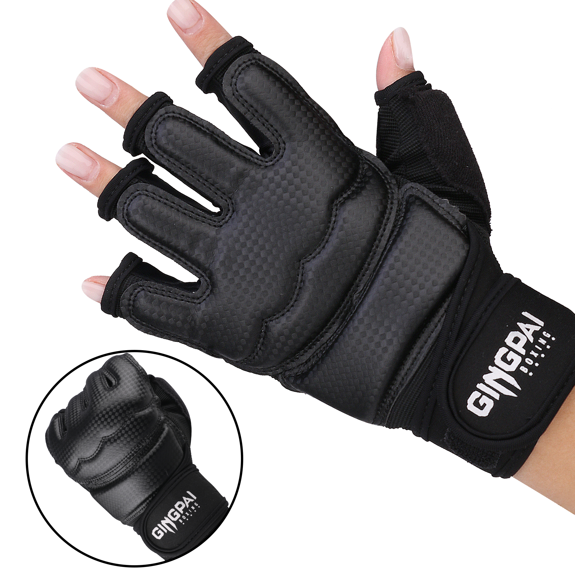 Guantes de Taekwondo para niños y adultos, protectores de manos de medio dedo para Karate, boxeo, MMA, saco de boxeo, negro, WTF
