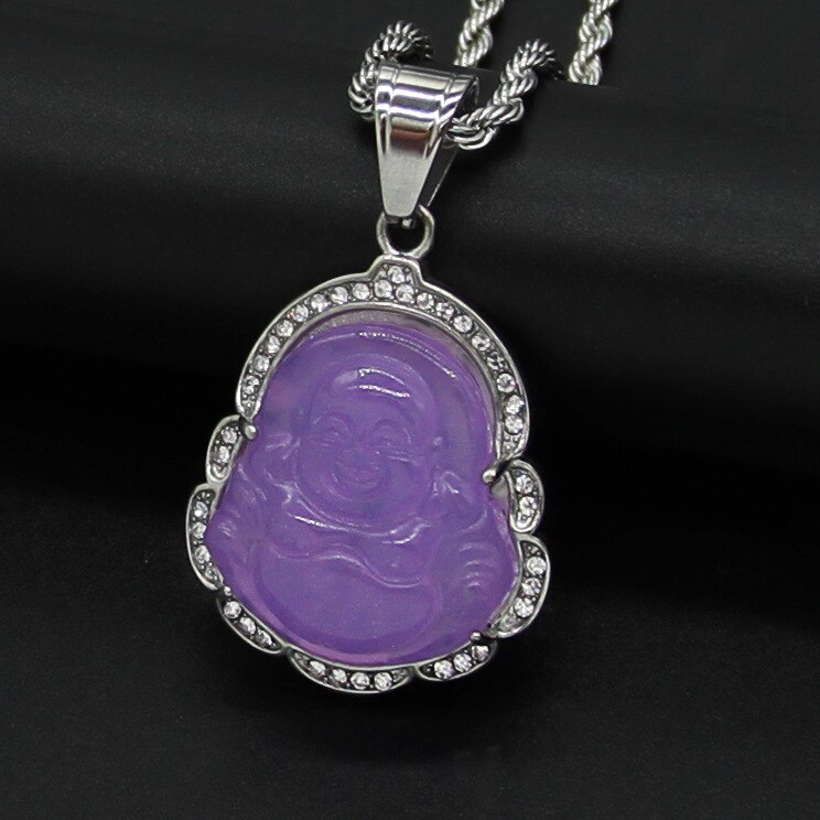 Collana di Buddha in oro per donna zircone cubico Maitreya Buddha pendente gemma collana gioielli da uomo in acciaio inossidabile trasporto di goccia: purple pendant