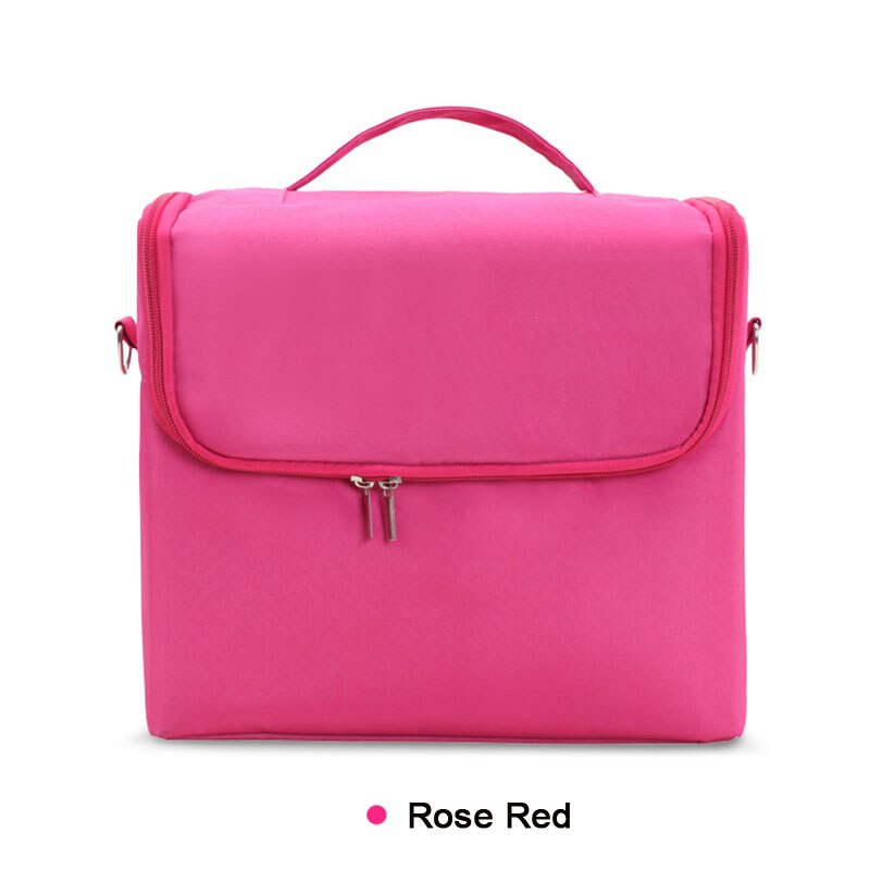 Estojo portátil para cosméticos de maquiagem, bolsa organizadora para maquiagem, grande capacidade, multicamadas: Rosa