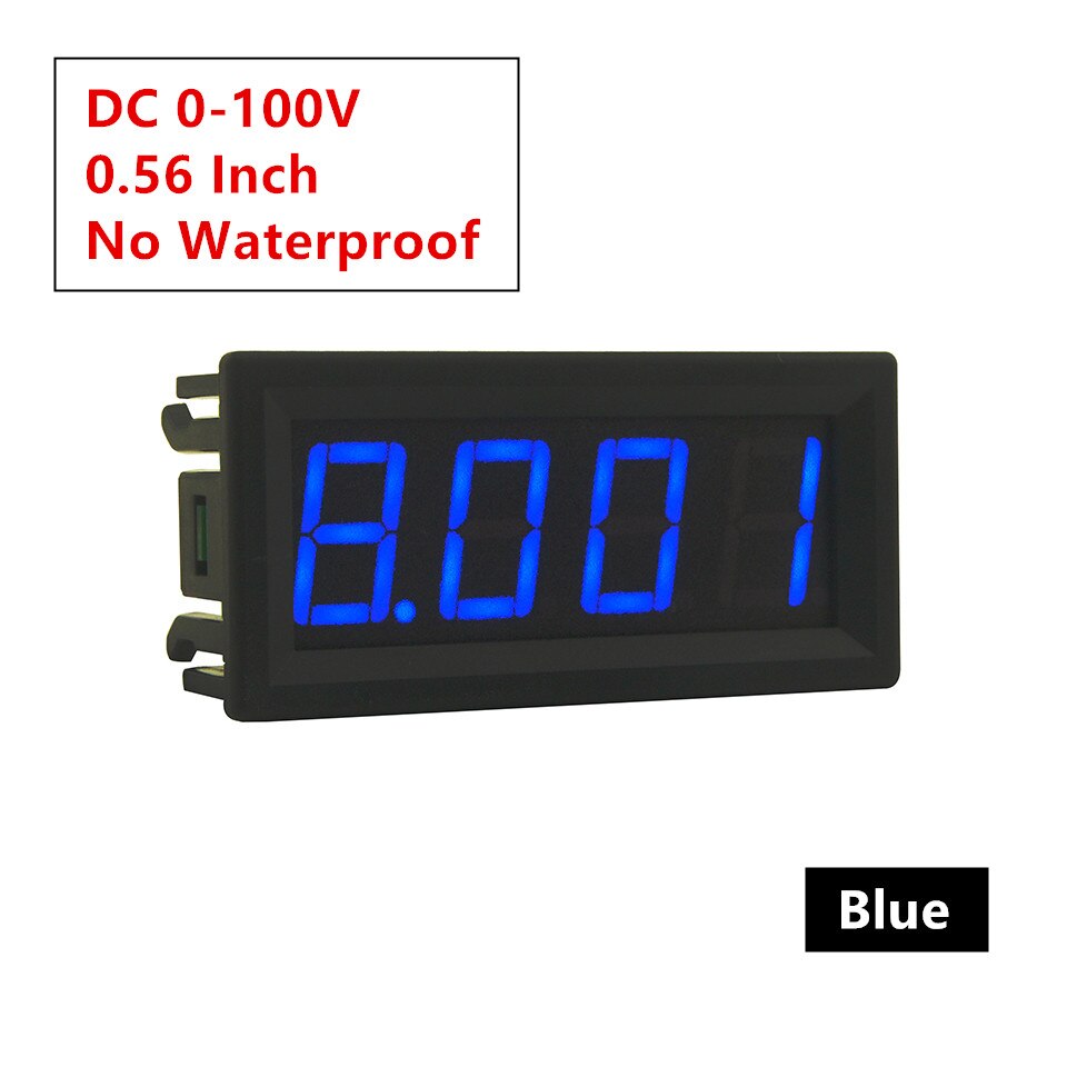 Dc 8-18v ipx 6 vandtæt digitalt voltmeter til bilmotorcykel 12v 0.56 tommer led display volt monitor spændingsmåler tester 0-100v: Blå 0-100v