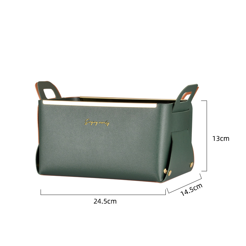 Nordic ins læder opbevaringsboks stue soveværelse kosmetiske smykker stor desktop pu sammenklappelig opbevaringsbakke: Grøn