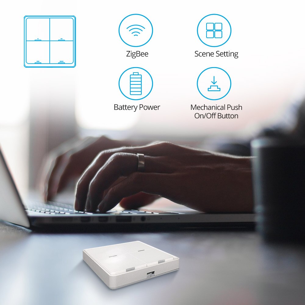 Zemismart 4 Gang Tuya Zigbee 3.0 Wireless Switch Battery Power Sticker Smart Life Scene Control Home Devices SmartThings