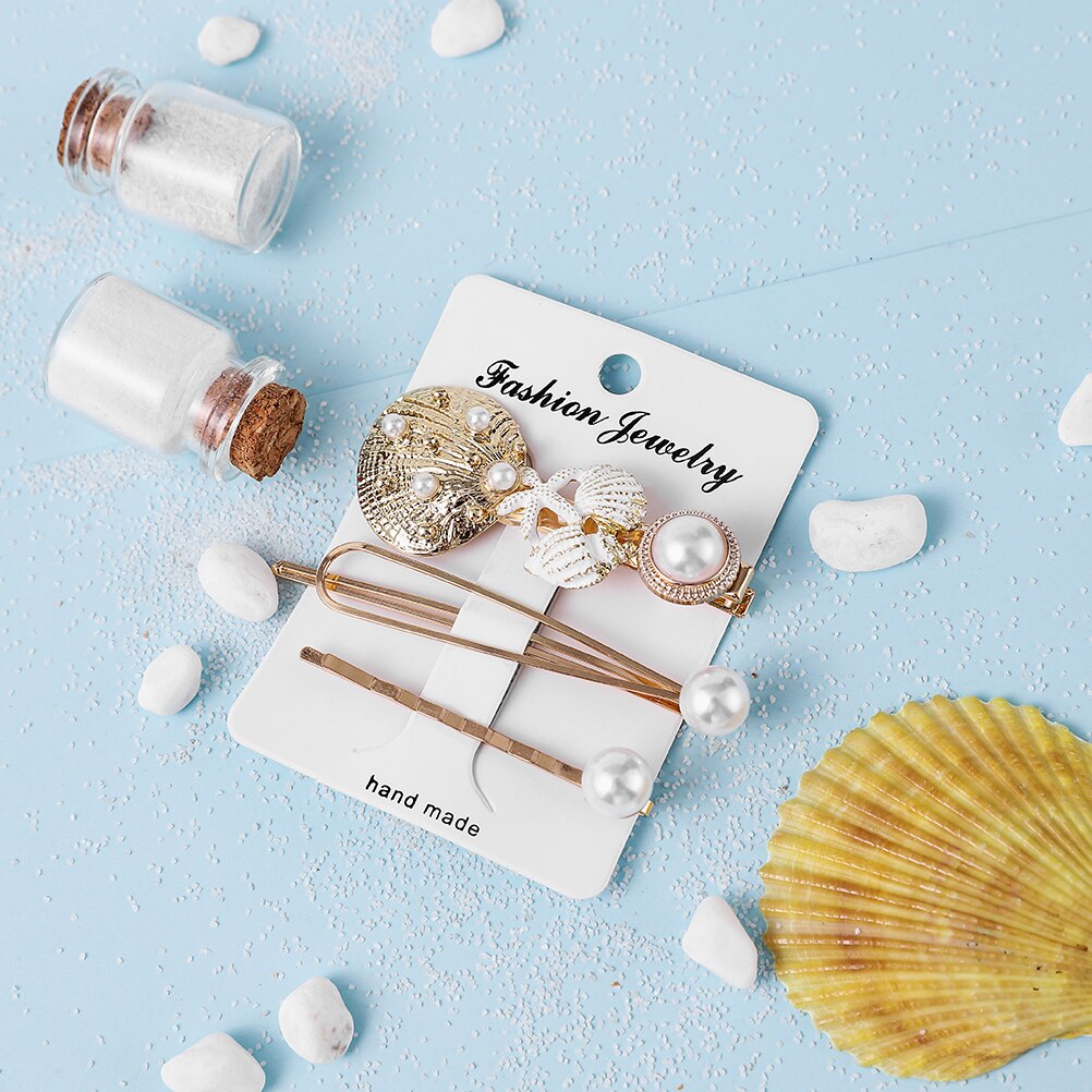 Fermagli per capelli in acrilico con stelle marino per donne e ragazze, forcine in metallo con perle e conchiglie, accessori per capelli da spiaggia: Impostare f