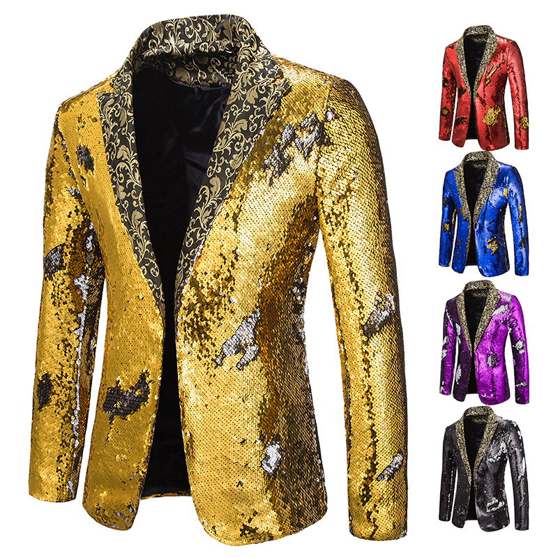 Men's Sequin Suit Jacket - Single Breasted - Full Sleeve - Notched Collar - Stage Performance