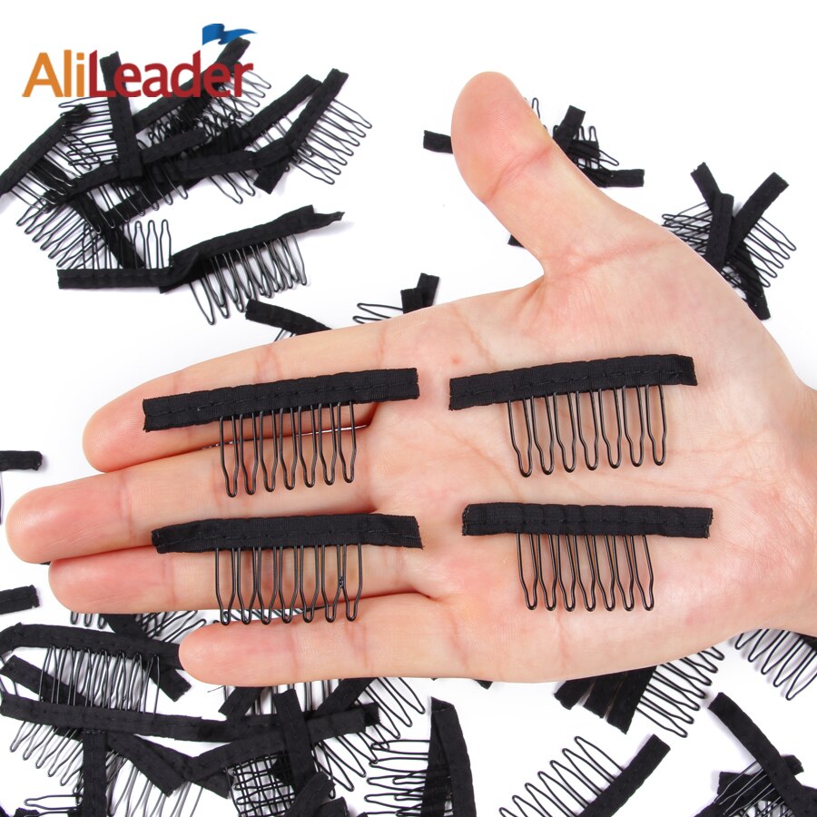Wig Comb 100pcs Durable Wig Combs For Wig Making 7 Teeth Combs Hair Clips Mesh Dome Lace Cap Hair Extensions Stainless Clips