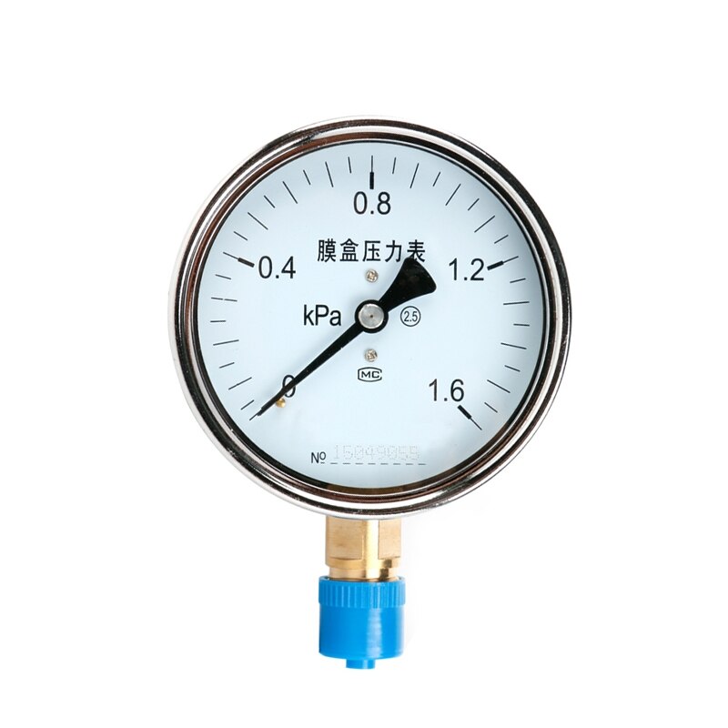 YE-100 Air Diaphragm Pressure Gauge 0-1.6KPA Phosphor Bronze Film Box Pressure Gauge Positive Pressure Meter