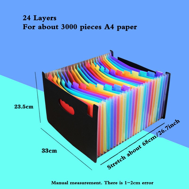 48 Layers A4 Document Standing Accordions Pockets Expanding File Folder Waterproof Organizer Bag For Business Office Stationery: Multicolor 24 Layers
